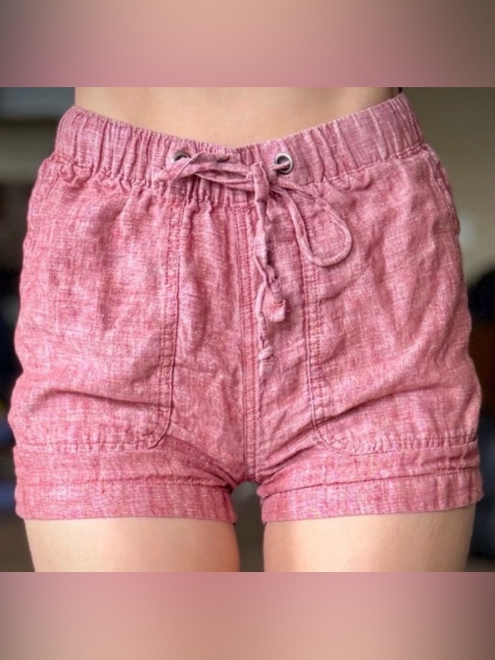 Red Linen Drawstring Shorts C And C California XS